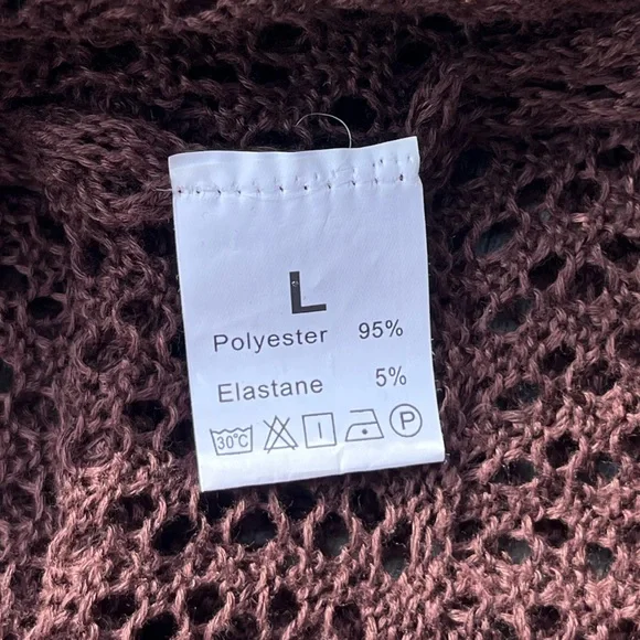 Brown Fishnet; Slip On; Swim Cover Dress; Spaghetti Straps; Ruffled Bottom; L - Picture 9 of 10